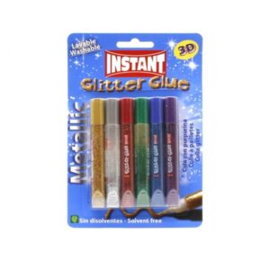 Instant Glitter Glue Metallic Pack de 6 Tubos de Pegamento con Purpurina 10.5ml - Para Distintas Superficies - Sin Disolventes - Colores Metalicos Surtidos