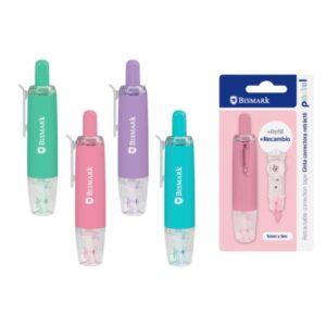 Bismark Pastel Cinta Correctora Retractril 5mmx6m + Recambio - Perfecta Adherencia al Papel - Presentacion en Blister - Cuerpo de Colores Pastel Surtidos