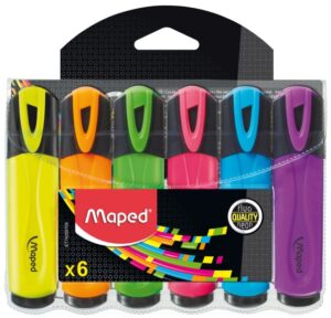 Maped Peps Classic Pack de 6 Marcadores Fluorescentes - Punta Biselada - Trazo de 1 a 5mm - Ideal para Subrayar y Resaltar - Colores Surtidos