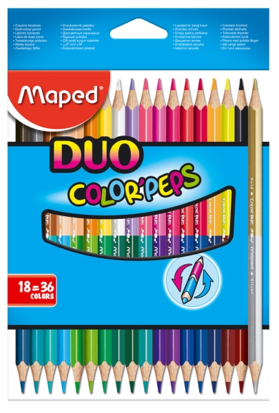 Maped Color´Peps Duo Pack de 18 Lapices Bicolores Triangulares - Doble Punta 2.9mm - Madera Certificada FSC - Colores Surtidos