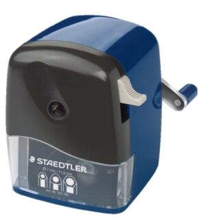 Staedtler Mars 501 Afilalapices de Manivela - Para Lapices de hasta 12mm Ø - Cuchilla Giratoria de Metal - Color Azul