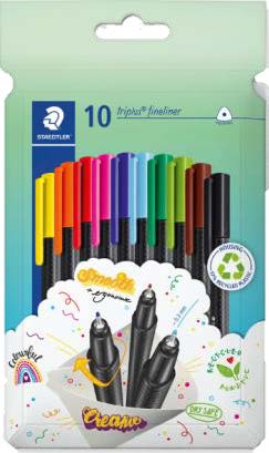 Staedtler Triplus Fineliner 334 Pack de 10 Rotuladores de Punta Fina en Envase de Carton - Trazo de 0.3mm Aprox - Diseño Ergonomico - Tinta Base de Agua - Colores Surtidos
