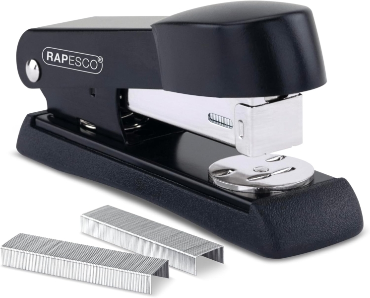 Rapesco Minno 526 Grapadora Metalica de Sobremesa - Hasta 20 Hojas - Grapas 22/6, 24/6, 26/6 - Grapado Cerrado y Abierto - Color Negro