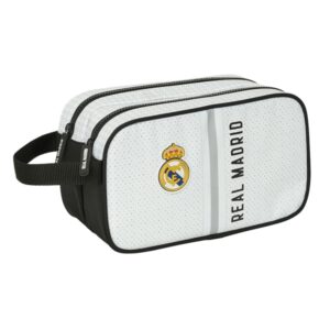 Safta Real Madrid 1ª Equipacion 24/25 Neceser - 2 Compartimentos - Asa de Mano - 26x15x12.5cm - Color Blanco/Negro