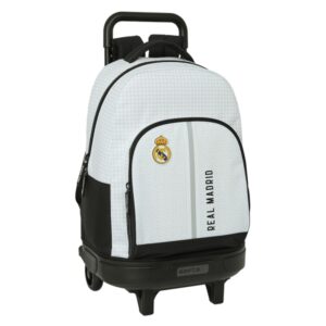 Safta Real Madrid 1ª Equipacion 24/25 Mochila con Carro Integrado - Extraible para Facilitar su Limpieza - Base Reforzada - Asa Extraible - 33x45x22cm - Color Blanco/Negro