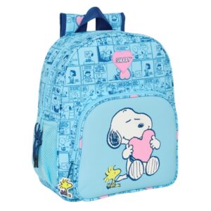 Safta Snoopy Love Mochila Infantil - Adaptable a Carro - Asa de Mano - 32x38x12cm - Color Azul Claro