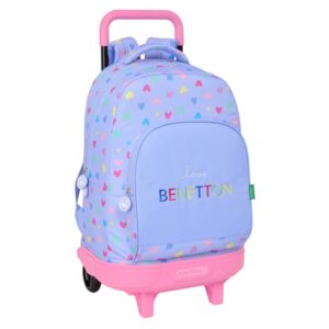 Safta Benetton Mochila con Carro Integrado - Extraible para Facilitar su Limpieza - Base Reforzada - Asa Extraible - 33x45x22cm - Color Lila