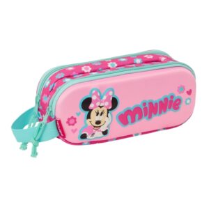 Safta Minnie Mouse Estuche Portatodo 3D - 2 Compartimentos - Asa de Mano - 21x8x6cm - Color Rosa