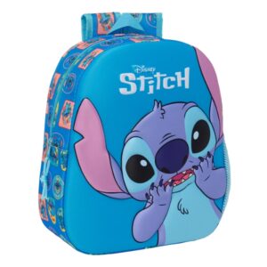 Safta Stitch Mochila 3D - Asa de Mano - Portabotellas Lateral - 27x33x10cm - Color Azul