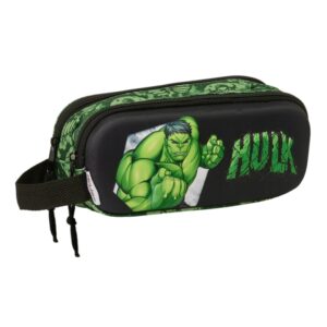 Safta Hulk Estuche Portatodo 3D - 2 Compartimentos - Asa de Mano - 21x8x6cm - Color Negro/Verde