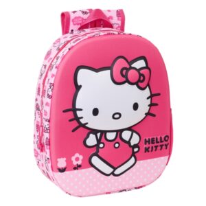 Safta Hello Kitty Mochila 3D - Asa de Mano - Portabotellas Lateral - 27x33x10cm - Color Rosa