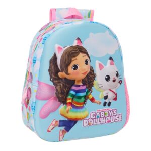 Safta Gabby'S Dollhouse Mochila 3D - Asa de Mano - Portabotellas Lateral - 27x33x10cm - Color Azul Claro