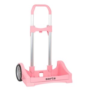 Safta Evolution Carro Portamochilas- Sujecion Universal - Ruedas de 14cm Antivibracion - Aluminio/PP - 40x85x28cm - Color Rosa