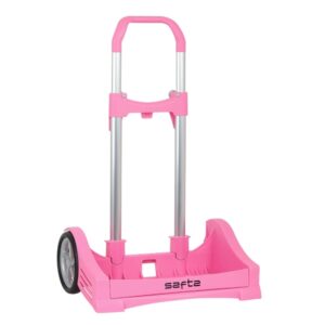 Safta Evolution Carro Portamochilas- Sujecion Universal - Ruedas de 14cm Antivibracion - Aluminio/PP - 40x85x28cm - Color Rosa