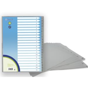 Bismark Indice Numerico con Pestañas del 1 al 21 - Multitaladro - Formato A4 - Fabricados en Polipropileno - Color Gris