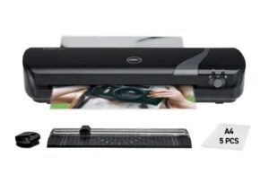 GBC Inspire+ A4 Set de Plastificadora + Recortadora de Esquinas + Cizalla + Paquete de 5 Bolsas de Plastificacion A4 - Hasta Tamaño A4 - Velocidad 250mm/min - Calentamiento en 4 Minutos - Ajuste Adicional Frio - Grueso Bolsa 75 y 125mic - Color Negro