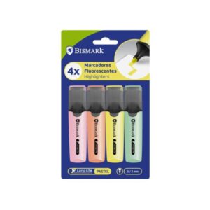 Bismark Pack de 4 Marcadores Fluorescentes - Punta Biselada 2 - 5mm Aprox - Tinta Base de Agua - Larga Duracion - Colores Pastel Surtidos