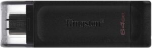 Kingston DataTraveler 70 Memoria USB Tipo C 64GB - USB-C 3.2 Gen 1 - Con Tapa - Color Negro (Pendrive)