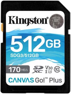Kingston Tarjeta SDXC 512GB UHS-I U3 V30 Clase 10 170MB/s Canvas Go Plus