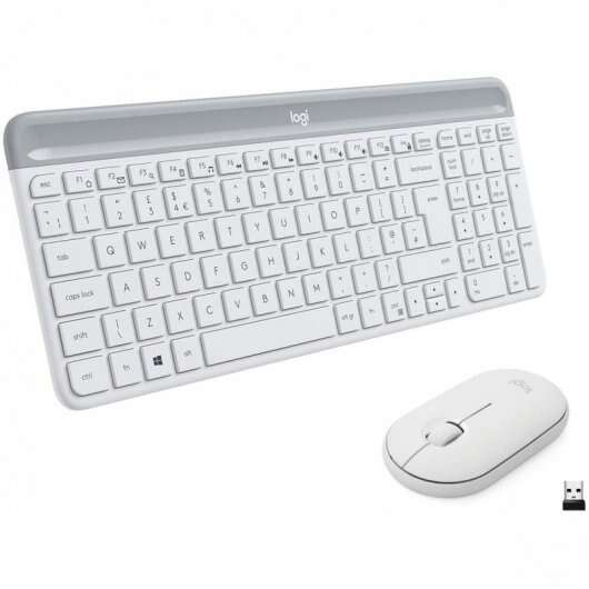 Logitech MK470 Slim Pack Inalambrico USB Teclado 12 Teclas FN + Raton 1000dpi 3 Botones - Ultafinos - Silenciosos - Uso Ambidiestro - Color Blanco