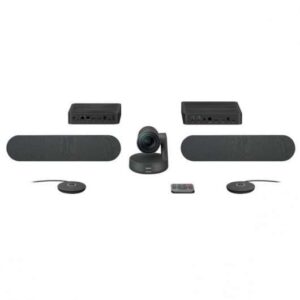 Logitech Rally Plus Kit de Videoconferencias Camara PTZ Ultra HD 4K USB-C 3.0 - 2x Altavoz con Cancelacion de Eco - 2x Microfono con Alcance hasta 4.5m - Hub de Pantalla y Hub de Sobremesa - Mando a Distancia - Color Negro