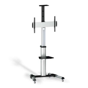 Aisens Soporte de Suelo Eco con Ruedas - Bandeja para DVD y Soporte de Camara (TV de 37”-70”) - Color Plata