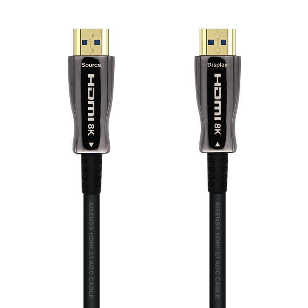 Aisens Cable HDMI V2.1 AOC (Active Optical Cable) Fibra Optica Ultra Alta Velocidad UHS 8K@60Hz 4K@120Hz 4:4:4 48Gbps - A/M-A/M - 10m - Color Negro
