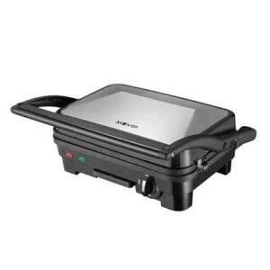 Muvip Sandwichera Inox 1800W - Placas Antiadherentes Reversibles Grill, Lisa - Selector de Temperatura - Placa Superior Basculante - Asas Tacto Frio