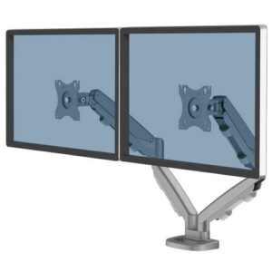 Fellowes Eppa Brazo para Monitor Doble - Hasta 39" y 8kg - Ajustable con Muelle de Gas - Color Plata