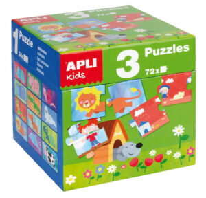 Apli Puzles Educativos - 24 Piezas de 7x7cm - Desarrollo de Habilidades y Capacidades - Tematicas: Animales, Casa y Estaciones - Ideal para Niños de 3 Años en Adelante - Formato de Cubo Resistente y Seguro