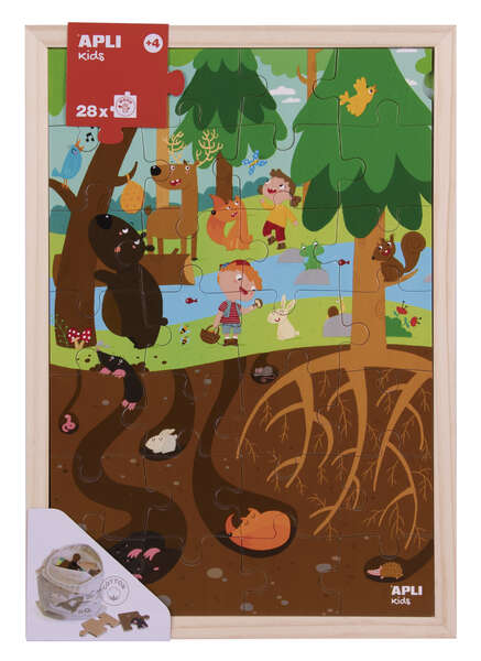 Apli Kids Puzle de Niveles el Bosque - 254x5x376 mm - Diseño Infantil y Colorido - Piezas Resistentes y Seguras - Mejora la Concentracion y la Percepcion Espacial - Bolsa de Algodon Organico Incluida