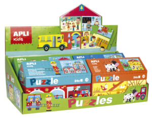 Apli Expositor de Puzles de Edificios - 24 Piezas de 7x7cm - Mejora la Concentracion, Observacion, Memoria y Resolucion de Problemas - Colorido