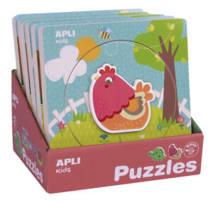 Apli Expositor de Puzles de Madera Encajables - 198x198x18 mm - 6 Puzles con Ciclo de Vida y Animal - Guia Impresa - Alto Valor Didactico - Color Natural