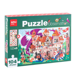 Apli Puzzle Observacion Castillo de 104 Piezas de 5x5cm - Incluye Poster y 3 Fichas - Facil Manejo - Desarrolla Habilidades y Autoestima - Recomendado para Niños a partir de 5 Años