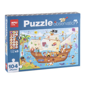 Apli Puzzle Observacion Barco Pirata de 104 Piezas de 5x5cm - Incluye Poster y 3 Fichas - Facil Manejo - Desarrolla Habilidades y Autoestima - Recomendado para Niños a partir de 5 Años