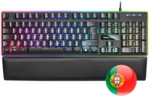 Mars Gaming Teclado MK320 - 439x135x37mm - H-MECH, Iluminacion RGB, Reposamuñecas Acolchado - Ergonomia y Prestaciones Profesionales - Color Negro