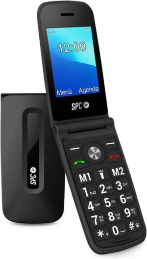 SPC Titan Telefono de Tapa - Diseño Funcional y Elegante - Botones y Teclas Grandes - Acciones Inteligentes de Ayuda - Acceso Directo a Dos Contactos - Volumen Extra Alto - Cargador USB Tipo C - Color Negro