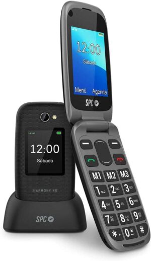 SPC Harmony 4G Telefono Movil para Mayores - Botones Grandes Retroiluminados - Volumen de Timbre de hasta 97.5Db - Compatible con Audifonos - Boton de SOS - Funcion Smart Help - Base de Carga Incluida - Color Negro