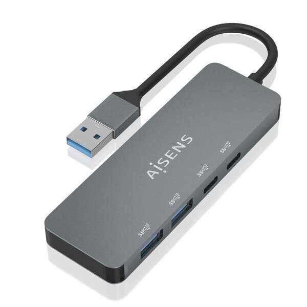 Aisens Hub USB 3.2 GEN2 10G USB-A - USB-A/M-2xUSB-C/H-2xUSB-A/H - 15cm - Color Gris