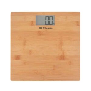Orbegozo PB 2330 Bascula Electronica de Baño - Diseño de Madera de Bambu - Pantalla LCD con Luz - Activacion Tactil - Capacidad 150kg - Indicador de Energia y Sobrecarga