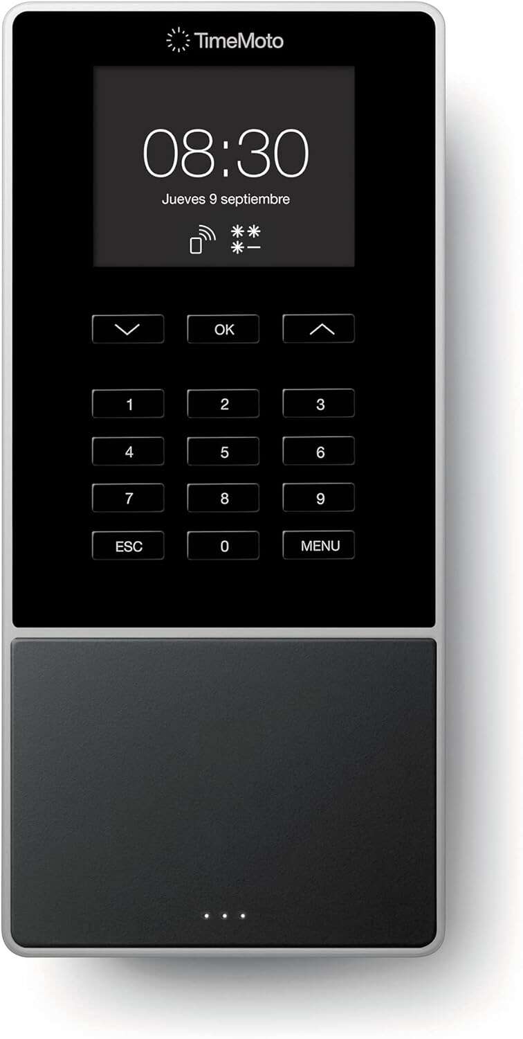 Timemoto TM-616 Terminal de Fichar con RFID - hasta 200 Empleados - Gestion Completa de Horarios y Presencia - Almacena hasta 10.000 Registros - Configuracion Sencilla