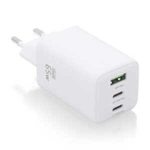 Aisens Cargador Gan USB-C 65W - Alta Eficiencia Energetica - Tecnologia AI - Carga Rapida y Segura - 3 Puertos USB - Compatible con Multiples Dispositivos