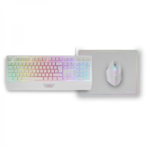 Mars Gaming MCP124 Combo Gaming 3en1 - Teclado H-Mech Ergonomico - Raton RGB Switches HUANO - Alfombrilla Nanotextil Rainbow - Compatibilidad Multiplataforma - Color Blanco
