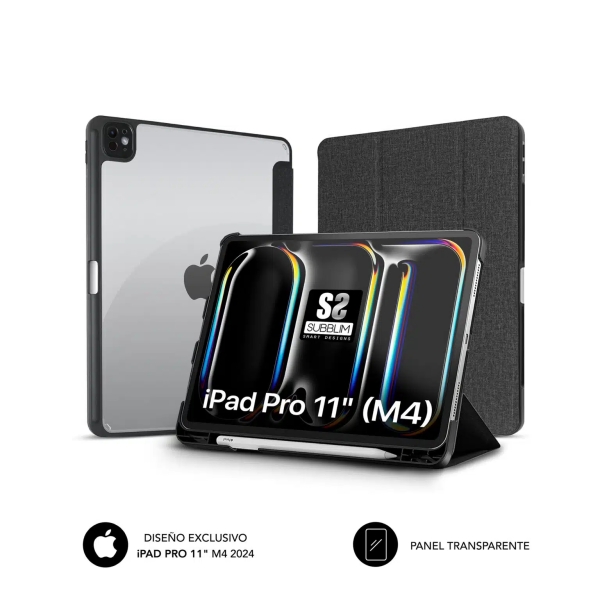 Subblim Funda Exclusiva para iPad Pro 11" M4 2024 - Cierre Magnetico - Bordes Reforzados - 2 Posiciones de Soporte - Color Negro/Transparente