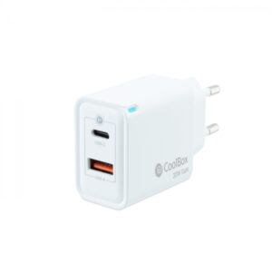 Coolbox Cargador de Pared 30W QC3.0 + PD - USB-A + USB-C - Carga Rapida - Tecnología GaN - Color Blanco