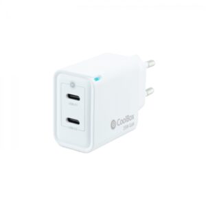 Coolbox Cargador de Pared 35W QC3.0 + PD - 2xUSB-C - Carga Rapida - Tecnología GaN - Color Blanco
