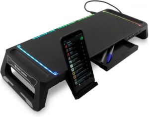 DeepGaming SN06 Soporte para Monitor - Ajustable 2 Alturas - Iluminacion RGB - 3 Puertos USB 2.0 + 1 Puerto USB 3.0 - Color Negro
