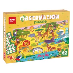 Apli Puzzle Observacion Junior Jungla de 60 Piezas de 6x6cm - Incluye Poster y 1 Ficha con Diferentes Objetos - Desarrolla la Concentracion, Observacion y Memoria - Recomendado para Niños a partir de 4 Años