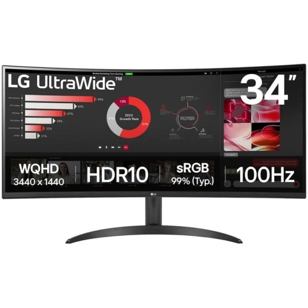 LG Ultrawide Monitor 34" Curvo LED VA WQHD 100Hz HDR10 FreeSync - Respuesta 5ms - Angulo de Vision 178º - 21:9 - HDMI, DisplayPort - VESA 100x100mm
