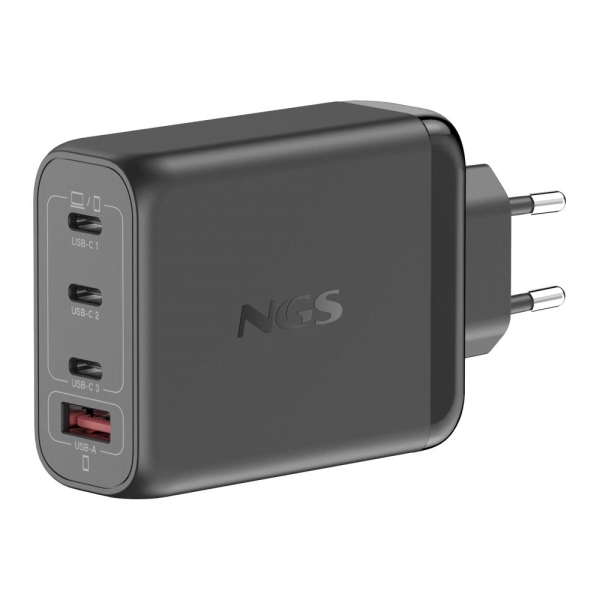 NGS Bud 140W Cargador GaN Universal de Pared 140W Ultrarapido - 3x USB-C PD & PPS, 1x USB-A QC 3.0 - Color Negro
